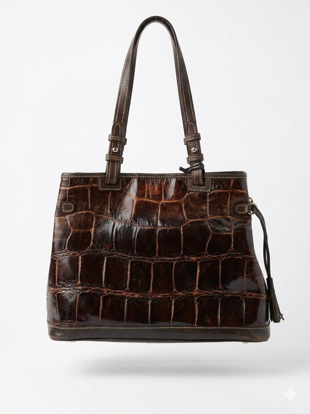 Dooney‎ & Bourke Croco Embossed Leather Tote Bag Brown Crocodile Shoulder Purse